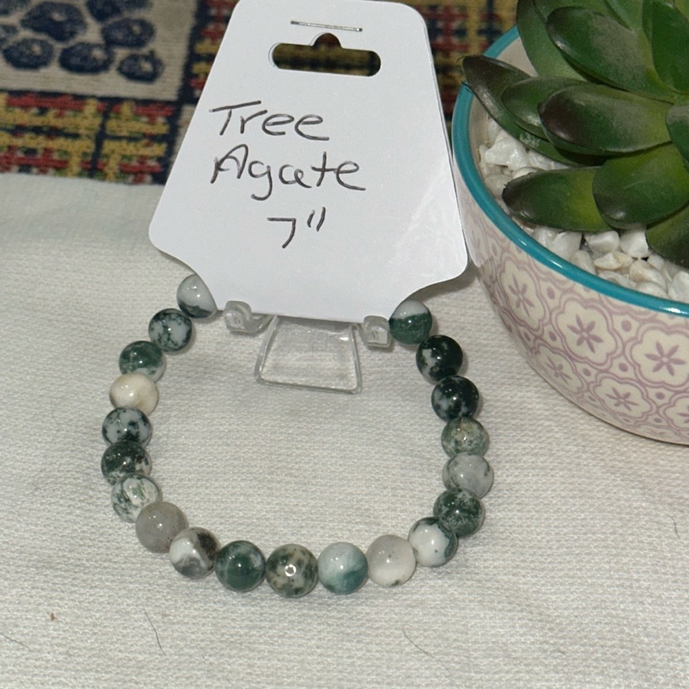 Hand Crafted Tree Agate Stretch Bracelet